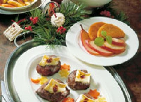 Suppe, Rehfilet und überbackene Birnen