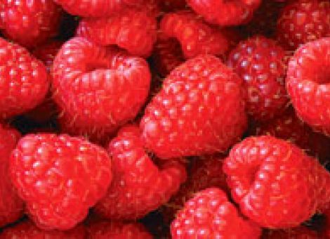 Salatherzen mit Schinkenstreifen und Himbeeren