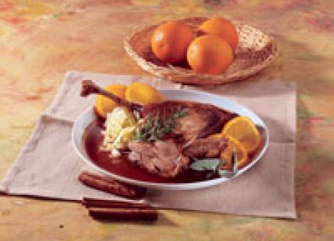 Gänsekeulen mit Honig-Madeira-Sauce