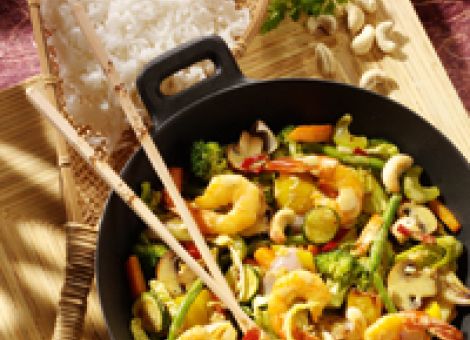 Kokoscurry mit Riesengarnelen