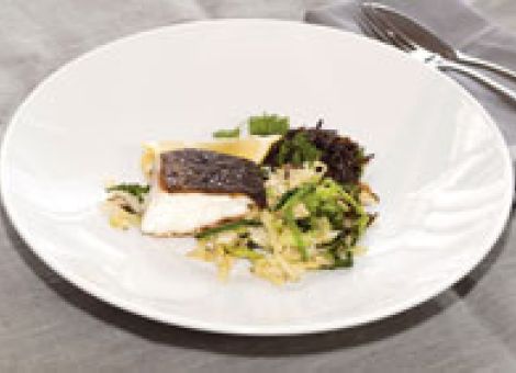 Skrei, auf der Haut gebraten