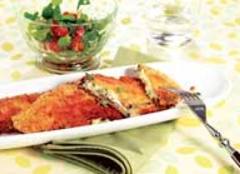 Auberginen-Cordon-Bleu mit Feldsalat