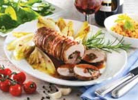 Lammrollbraten mit glasiertem Chicorée