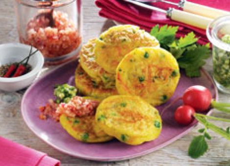 Gemüsepancakes mit zweierlei Salsa