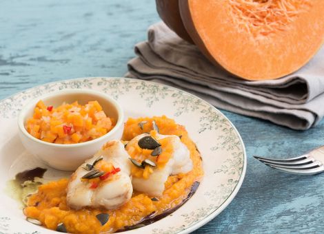 Gebratener Seeteufel mit Kürbispüree 