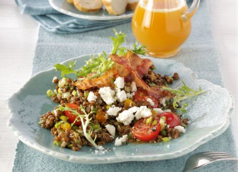 Linsensalat mit Bacon und Aprikosennektar