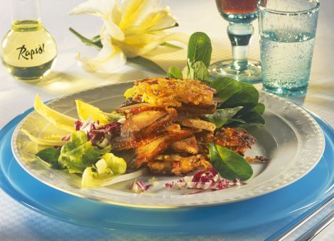 Feldsalat mit gebratener Honig-Gänsebrust