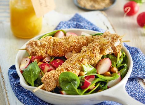 Putenspieße mit Sesam