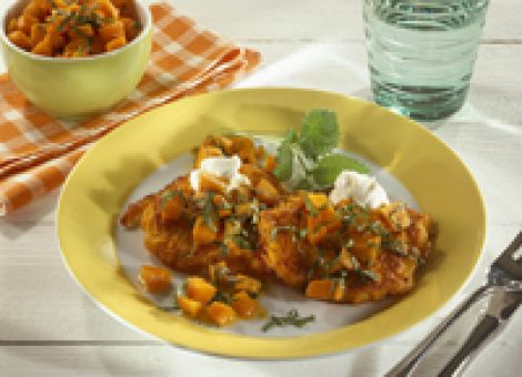 Kartoffel-Kürbis-Puffer mit Honigfrischkäse