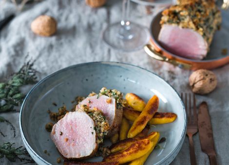 Kalbsfilet mit Kräuterkruste und Kürbis-Schupfnudeln