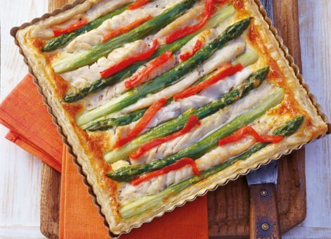 Seelachsquiche  mit grünem Spargel