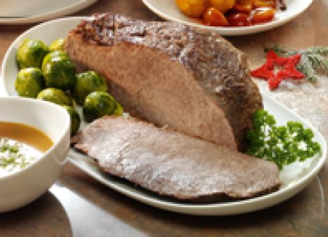 Rinderbraten mit Rosenkohl und Kartoffelgratin