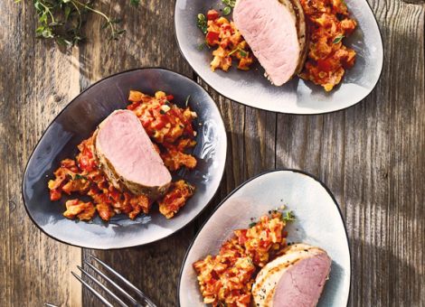 Schweinefilet mit Mandel-Paprika-Gemüse