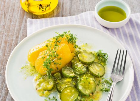 Schmorgurken  mit Quetschkartoffeln