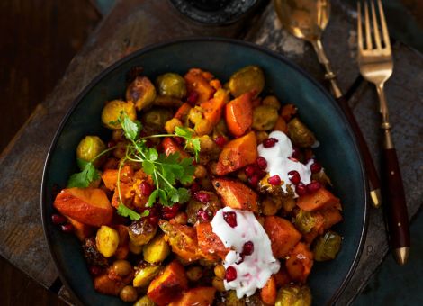 Kürbis-Rosenkohl-Curry aus dem Ofen