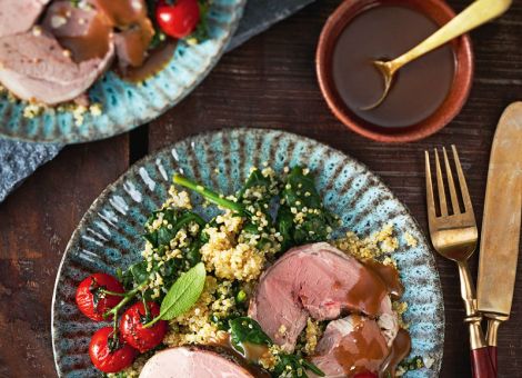 Lammbraten mit Spinat-Quinoa