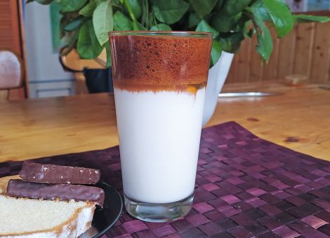 Rollentausch: Milch mit Kaffeeschaum