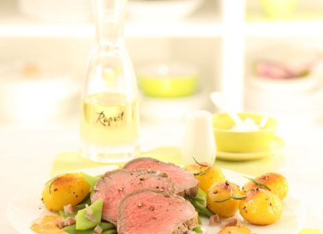 Rinderfilet mit  Rosmarinkartoffeln und Bohnen