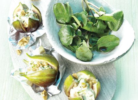 Gegrillte Walnuss-Feigen  mit Brunnenkressesalat