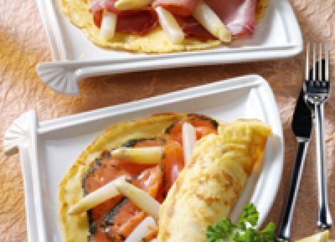 Spargel mit Pfannkuchen und Kräutersauce