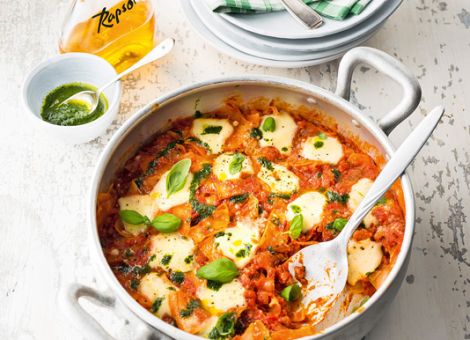 One-Pot-Lasagne mit Basilikumöl