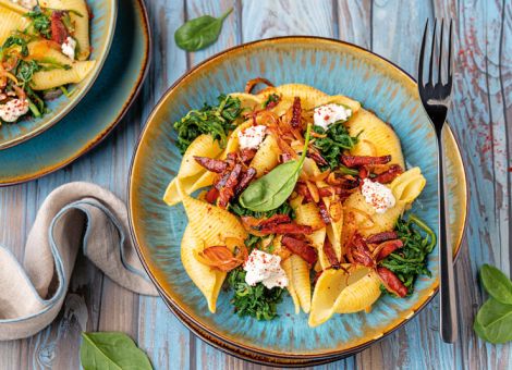 Ricotta-Spinat-Pasta  mit Chorizo