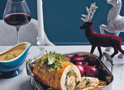 Gefüllte Truthahnbrust mit Orangen-Portwein-Glasur