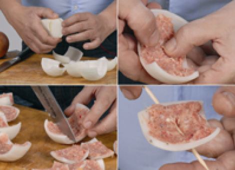 Hackfleischbällchen in Zwiebeln