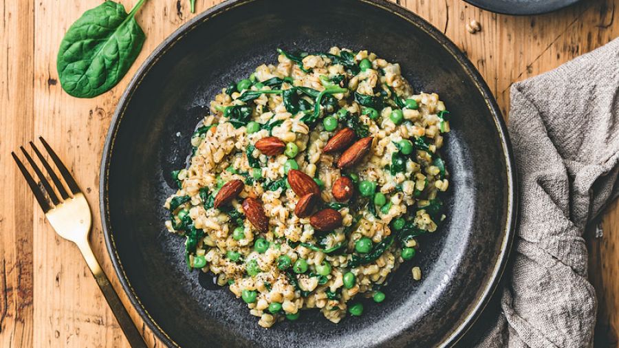 Graupenrisotto mit Spinat 
