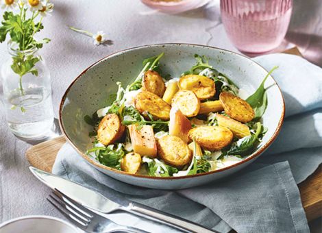 Kartoffel-Rhabarber-Salat mit cremigem Orangen-Dressing