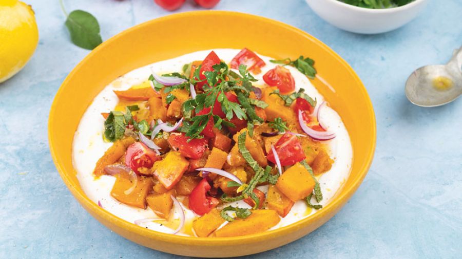 Ofenkürbis auf Feta-Creme