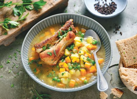Bunte Gemüsesuppe mit dicker Rippe