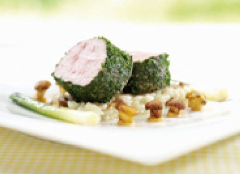 Pochiertes Kalbsfilet mit Pfifferlings­risotto