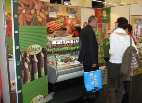 Stand mit Alsfelder Biofleisch der Hephata am hessischen Gemeinschaftsstand.
