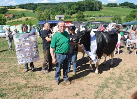 Das Hoffest mit Besichtigungsmöglichkeit für die Stallerweiterung, das Heinz-Wilhelm Trümner aus Schiffelbach mit seiner Familie ausrichtete, war der ideale Rahmen zur Präsentation der Mascol-Tochter Nadja VG 89 nach Überschreiten der 100 000 Liter-Grenze. Damit hat bereits die zehnte Kuh aus dem Betrieb diese Grenze überschritten und auch Nadja gehört zu denen, die mit ihrer Durchschnittsleistung bei fünf Laktationen von 14 676 - 3,88 - 3,25 im Alter von unter zehn Jahren diese Grenze überschritten hat. Sie ist eine Enkeltochter der Jesther-Tochter Nevada von Lothar Christ, Grüsen, die als Stammkuh eines sehr erfolgreichen Seitenzweiges dieser Kuhfamilie anzusehen ist. Auf dem Betrieb Christ hat nicht nur die Stammkuh der Linie, die Nick-Tochter Nicki, sondern auch die Design-Tochter Nadja und die Jesther-Tochter Nina die 100 000 -Liter-Grenze überschritten und waren als Bullenmütter im Zuchtprogramm stark gefragt. Auch Nadja wurde im Betrieb Trümner mehrfach über Embryotransfer genutzt und von ihrem Niagra-Sohn Netmark kalben aktuell die Töchter ab. Züchterisch interessanteste der sechs Töchter ist wohl die Moonlight-Tochter Nadina, über die Heinz-Wilhelm Trümner den Rotfaktor in diese Kuhfamilie gebracht hat. Nadinas rotbunte Tochter Nafidji ist mit viel Erfolg über Embryotransfer genutzt worden und aktuell stehen mit Scotty (V: Shot­glass) und Red Power (V: Perfect Aiko) zwei vielversprechende Jungvererber bei der ZBH und dem LTR im Einsatz. Über die zahlreichen Töchter wird dieser Seitenzweig aktiv weiter im Zuchtprogramm genutzt. Wenn man die mehrfach hohen Lebensleistun­gen dieser Kuhfamilie und die bereits hohen Zuchtwerte von mehreren Bullen wie Spock, Sheffield oder aktuell dem Man-O-Man-Sohn Mabuse nimmt, sieht man welches Potenzial in dieser Linie steckt. Mabuses Mutter Nikola wurde auch präsentiert und steht unmittel­bar vor der 100 000-Liter-Grenze bei vier Abkalbungen und hat mit Scipio und Subito weitere hochveranlagte Söhne geliefert. Damit setzt die N-Linie von Heinz-Wilhelm Trümner auch überregional einen hohen Maßstab. Text/Foto: Jost Grünhaupt, LLH Kassel