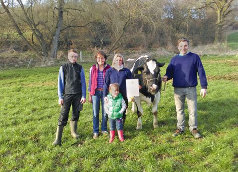 Zu der Kategorie an Dauerleistungskühen, die jahrelang unauffällig in der Herde produziert haben, zählt die Progress-Tochter Farina aus dem Zuchtbetrieb der Familie von Mario Frese in Mörshau­sen bei Homberg. „Farina wurde anfangs noch im Anbindestall gemolken und war auch nach dem Umzug in den Laufstall eine sehr unkomplizierte und problemlose Kuh mit tadelloser Fruchtbar­keit und einer mittleren Leistung bei elf Abkalbungen von 8 908 - 4,28 - 3,26“, fasst Mario Frese den Lebenslauf von Farina zusammen. Auffallend ist, dass die Kuh auch 14-jährig noch über ein hervorragendes Beinwerk und kurze, feste Klauen verfügt. Jetzt hofft die Familie Frese, dass über die vorhandene weibliche Nachzucht die guten Eigenschaften von Farina in der Herde ver­brei­tet werden, denn die Kühe, die über Jahre hinweg ohne viel Aufwand solide Leistungen erbringen, sind bei den heutigen Herdengrößen mehr als wichtig Text/Foto: Jost Grünhaupt, LLH Kassel