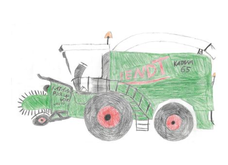 Hier auf dem tollen Bild seht ihr einen Fendt Katana 65 für die Grasernte bereitstehen. Natanael (11 Jahre) aus Breitenbach-Machtlos hat uns dieses schöne Kunstwerk für die Kinderseite zugeschickt.