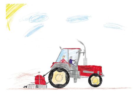 Ganz wunderbar gelungen ist auch dieses Bild von Marcello 
(11 Jahre) aus 
Rabenau-Rüddingshausen. Ihr seht darauf einen Schlüter mit Sämaschine.