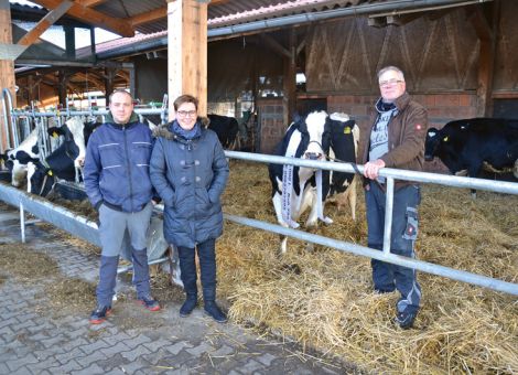 Anlässlich der Betriebsbesichtigung im Rahmen der Qnetics-Bezirksversammlung für den Vogelsberg stellte Familie Ritter aus Lingelbach ihre aktuelle 100 000-Liter-Kuh mit der Stall-Nr. 595 vor. Die Kuh liegt mit einer Durchschnittsleistung bei acht Abkalbungen mit 10 580 - 4,22 - 3,49 auf einem sehr soliden Niveau und der Zuchtwert der Kuh liegt auch heute noch bei 114. Maßgeblich dazu beigetragen hat nicht nur der Vater Lothar, ein Laibert-Sohn aus dem Betrieb Caspar, der sehr leistungsstarke Kühe hinterlassen hat, sondern auch in der Mutterlinie sind hohe Leistungen über mehrere Generationen nachgewiesen. Da, so betont Klaus Ritter, in ihrem gewachsenen Betrieb zudem auch eine Biogasanlage gehört, ist eine intensive Betreuung der Einzeltiere kaum möglich, aber eine Gruppe für die frisch abgekalbten Kühe ist vorhanden. Schade ist es, so die Familie Ritter, dass von dieser Ausnahmekuh aktuell keine Nachzucht im Betrieb vorhanden ist, da sie relativ häufig Zwillinge hatte. Umso bemerkenswerter ist dann die hohe Lebensleistung der Kuh, denn bekannterweise sind Zwillingsträchtigkeiten nicht unbedingt förderlich für die Langlebigkeit in der Milchviehhaltung.Grünhaupt, LLH Kassel