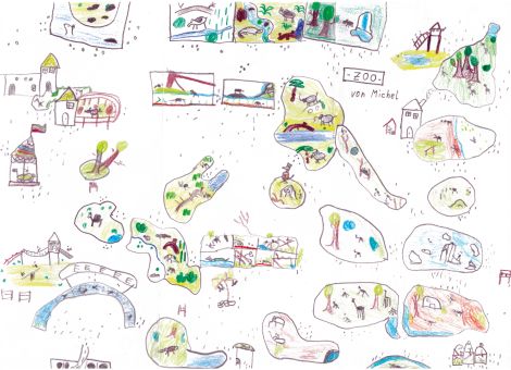 Michel (8 Jahre) aus Bad Wildungen hat für die Kinderseite eine riesige Zooanlage gemalt, Schaut euch mal die vielen Tiergehege an, die Michel gestaltet hat.