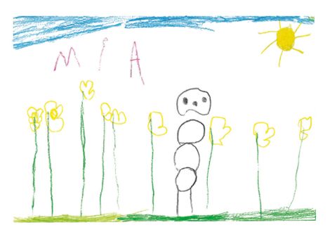 Ganz toll gelungen ist auch dieses Bild. Es zeigt einen Menschen, der mitten in einer herrlichen Blumenwiese steht. Gemalt hat das schöne Bild Mia (5 Jahre) aus Neuhof-Giesel.
