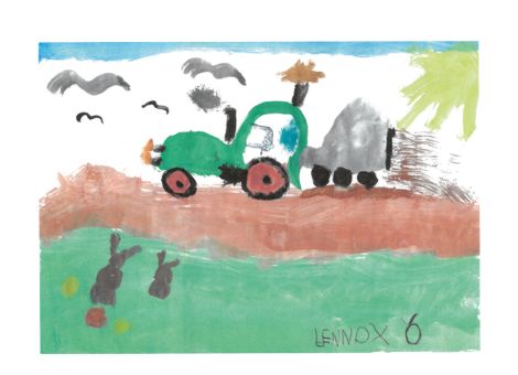 Lennox (6 Jahre) aus Bad Laasphe-Hesselbach hat diesen tollen Traktor beim Ausbringen von Gülle gemalt. Außerdem könnt ihr Hasen sehen, die sich aufs Osterfest vorbereiten.