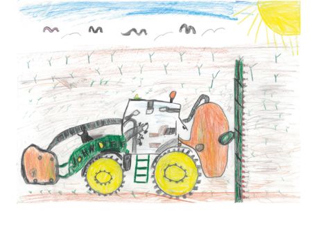 Ein 
tolles Kunstwerk hat uns Ben (9 Jahre) aus Cronenberg zugeschickt. Ihr seht darauf den Traktor seines Vaters mit Feldspritze.