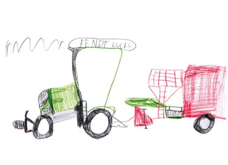 Lucas (7 Jahre) aus Schenklengsfeld-Wippershain hat diesen tollen Traktor von Fendt mit Futtermischwagen für die Kinderseite gemalt.
