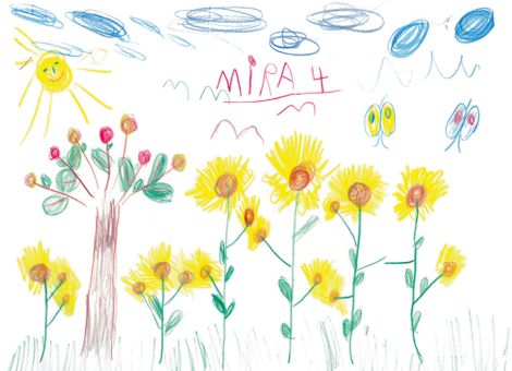 Mira aus Neukirchen-Hauptschwenda ist erst vier Jahre alt und hat schon diese wunderschönen Sonnenblumen aufs Papier gezaubert.