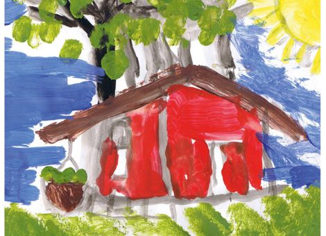 Ein tolles Kunstwerk ist dieses Bild von Titus (8 Jahre) aus Friedrichsdorf. Ihr seht darauf das alte Bienenhäuschen im Obstgarten seiner Großeltern in Lauterbach-Maar.