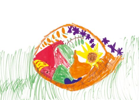 Diesen wundervollen Korb mit Früchten hat Maxima (5 Jahre) aus Wallertheim gemalt. Sie hat das Erntedank-Titelbild der Ausgabe 
Nr. 40 als Vorlage genommen – sehr gelungen!