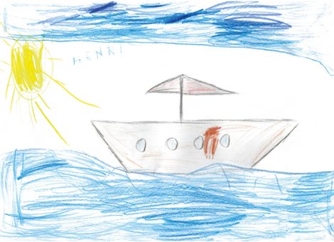 Henri (5 Jahre) aus Tann in der Rhön hat dieses wunderbare Segelschiff auf dem Meer für die Kinderseite gemalt.