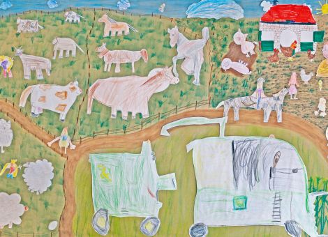 In der Kindertagesstätte Großbundenbach wurde vor wenigen Wochen ein Projekt zu dem Thema „Tiere auf dem Bauernhof“ durchgeführt. Leni, Emma, Lena, Klara, Elias und Finn haben zusammen mit ihrer Erzieherin Heidi Eder verschiedene Bauernhöfe besucht und sich dort die Tiere und deren Haltung angesehen. Anschließend haben die Kinder Bilder gezeichnet, sie ausgeschnitten und zu einem großen Bauernhofbild zusammengefügt. Da die jungen Künstler zurzeit nicht in die Kindertagesstätte gehen können, wurde das Plakat von ihrer Erzieherin vervollständigt – und hier könnt ihr nun das fertige Kunstwerk der sechs genannten Kinder bestaunen. Es ist ihnen ganz wunderbar gelungen!