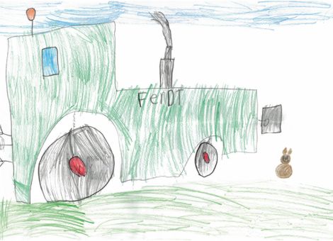 Diesen tollen Fendt und den niedlichen Hasen, der neben dem Traktor sitzt, hat Elias (6 Jahre) aus Niederbrechen für die Kinderseite gemalt.